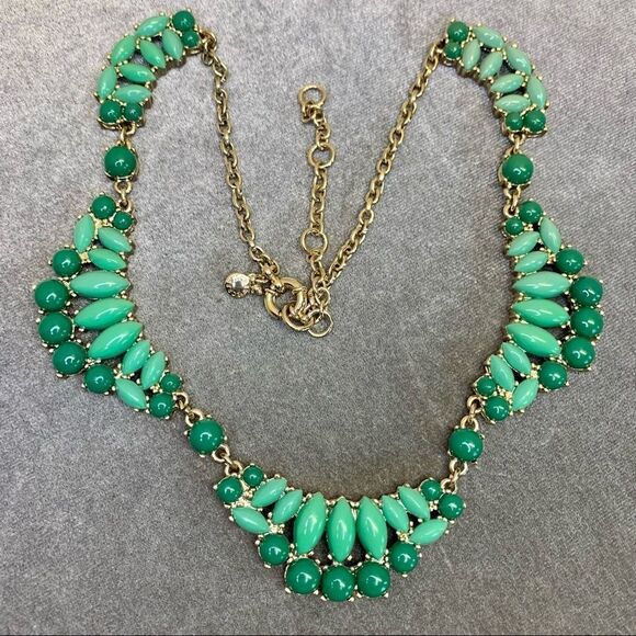 J. Crew two-tone green with gold trim jewelled necklace - Picture 2 of 5